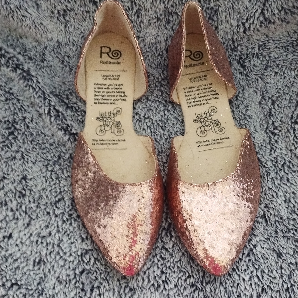 Roll A Sole pink sparkle size Large (9.5-10.5) Flat Shoe